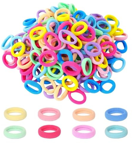 200 Stück Haargummis, bunt, Baumwolle, elastisch, weich, Mini-Haargummis für Pferdeschwanz-Halter, Haargummis