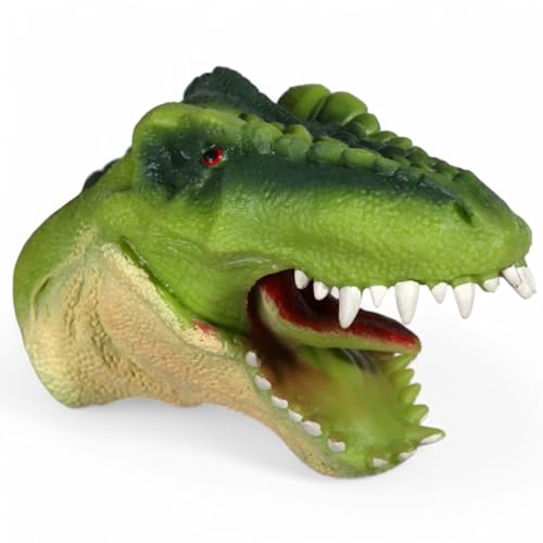 MIJOMA Handpuppe aus weichem Kunststoff ca. 15 cm – realistische Tierdesigns für Kinder – Spielzeug für Rollenspiel, Theater & Spaß – interaktiv & flexibel (T-Rex Grün)