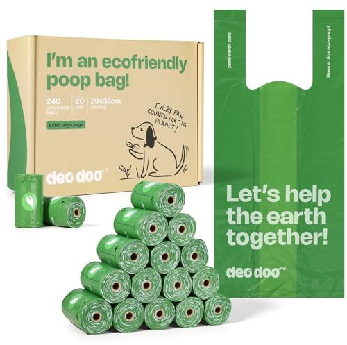 Dog Poop Bags with Handles Large Size 20 Rolls 240 Counts Big Sizes Leak Proof and Extra Thick Waste Bags Refill Rolls for Walking Medium Large Dogs Cats Litter Unscented
