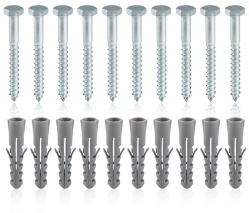 Mauerwerk Ziegel Mauerbefestigungsschrauben 10 Stück - M8 x 80 mm Schlossschrauben mit Dübeln - verzinkte Betonschrauben, Ankerbefestigungen für Mauerwerk, Ziegel, Stein, Beton Befestigungen
