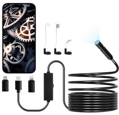 VEVOR Telecamera Endoscopica con Luce, Telecamera di Ispezione con 8 Luci a LED con Cavo Semirigido da 5 m Boroscopio HD 1920P, con Zoom 2X, Impermeabile IP67 per Auto, Cavo Idraulico