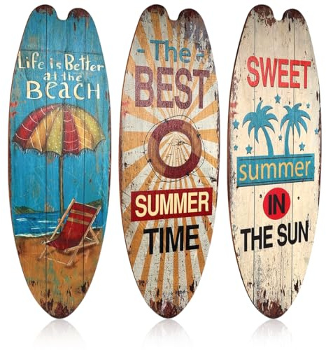 3 Stück Surfbrett Deko, 45 cm Surfbrett-Wanddekorationen Hölzerne Surfbrett-Dekoration für Außenbereich, Surfbrett-Kunst, Retro-Deko, Sommerdeko Wanddeko für Pool, Bar, Beach Party, Hotel, Zuhause
