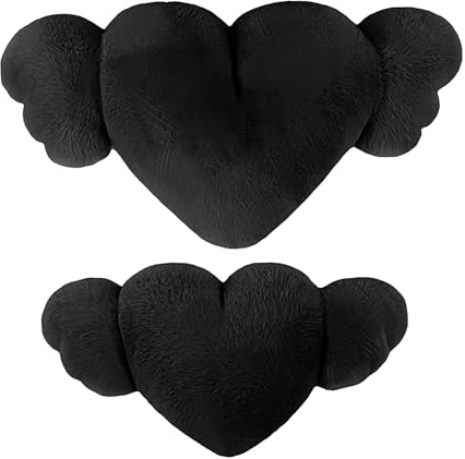 syayw Coussin de voiture en forme de cœur - Coussin en peluche avec ailes pour le confort d'assise - Joli coussin de voyage décoratif - Coussin de soutien doux pour salon, canapé, lit, décoration