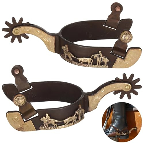 2 st retro western sporrar med vridbar utrustning, konstruktion med låg kolhalt, antik finish design