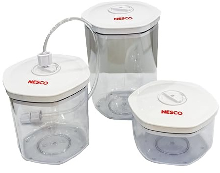NESCO 3-Piece Vacuum Canister Set – BPA-Free Food Storage Containers with Lids, for Marinating, Meal Prep, Pantry Organization, Compatible with Vacuum Sealers