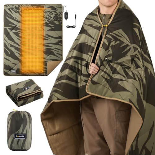 BougeRV Auto Coperta Riscaldata 12V con Spegnimento Automatico 180x130 cm, Coperta Elettrica Riscaldata Portatile, Coperta Termica con 5 Impostazioni di Calore, Timer per Campeggio, Esterni (Verde)
