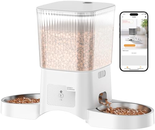 HoneyGuaridan Automatic Cat Feeder with 5G/2.4G WiFi,3.5L Programmable Automatic Feeder 2 Cats,APP Control Cat Food Dispenser,10s Accompanying Recording,Dual Power Supply,Four Anti-Slip Feet