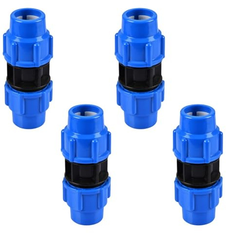HASLED 32mm PE Rohr Verschraubung 4 Stück, 3/4 Zoll Wasserrohr Verbinder aus PP Kunststoff, mit Dichtringen für Hauswasserleitung, Gartenbewässerung und Bewässerungssysteme