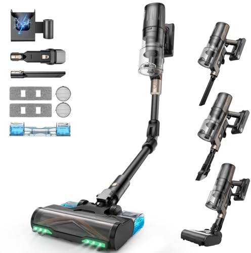 Proscenic P20 Aspirapolvere Senza Fili Potente 680W/70 Min/70000Pa, Scopa Elettrica Senza Fili con Bacchetta Pieghevole, Spazzola Antigroviglio, Aspirapolvere Lavapavimenti, per Pavimenti/Tappeti