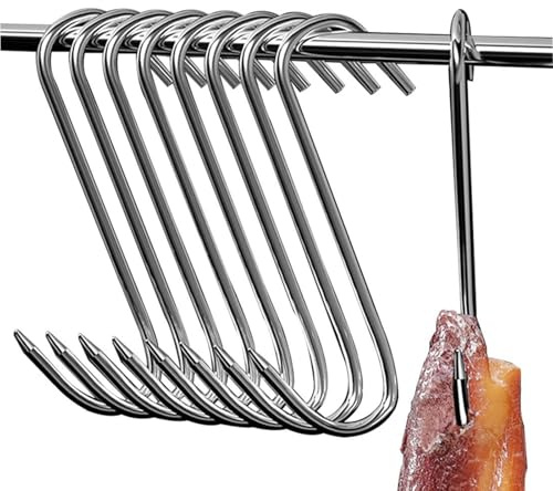 Zestjewel Butcher Hooks, 12 Pieces, S Hooks, Stainless Steel Smoking Hanging 15 cm, Butcher, Kitchen, Meat, Fish, S-Shaped