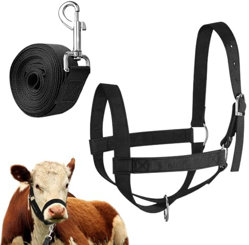 Kuhhalfter für, Trainingshalfter und Führungsseil, Robustes Nylon, verstellbar, für Ranch-Farm, Rasen, Hof, Grasland, Ziege, Fohlen, Lamm