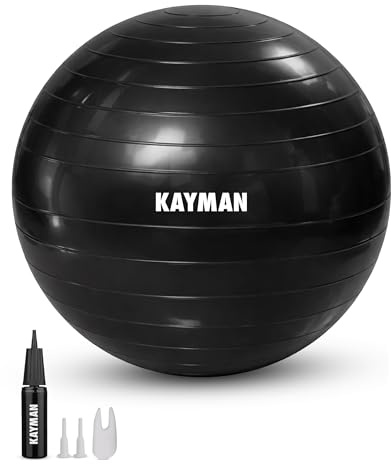 KAYMAN Exercise Ball - Anti-Burst System, Non-Slip Rings, Durable Material, Easy to Inflate, Perfect for Yoga, Pilates, Fitness, Balance Training, Gym, and Home Workouts (Charcoal Storm, 75cm)