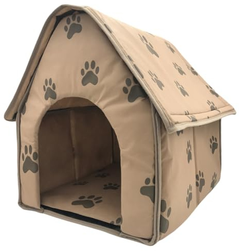 ifundom Faltbares Haustierzelt mit Pfotenmuster Tragbares Warmes Hundebett Weiche Matte für Drinnen und Draußen Bequemes Schlafhaus Geeignet für Kleine bis Mittelgroße Hunde