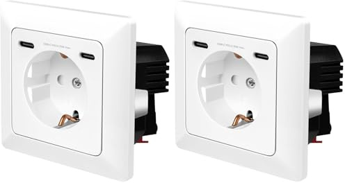 LogiLink PA0331 - Unterputz-Steckdose, 1x Schutzkontaktbuchse (CEE 7/3), 2x USB-C mit PD (Power Delivery), Einbautiefe: 29,5 mm (Packung mit 2)