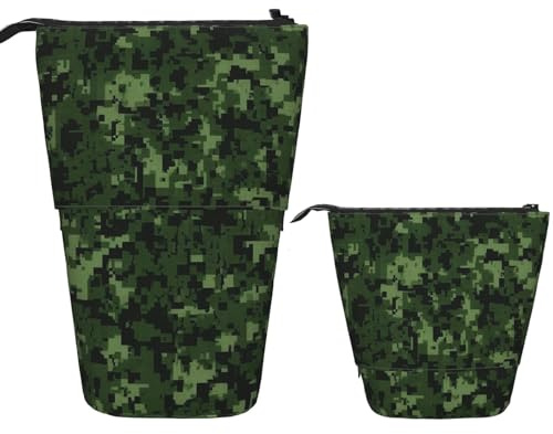 Stand Pencil Case Green Army Digital Camo Print Telescopic Pen Pouch Large Pen Holder Multifunctional Makeup Bag for Office Supplies Students Unisex