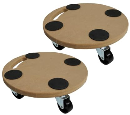 PROREGAL Profi Transportroller Hercules 30x30 cm Rund Schwerlast bis 100 kg mit 4 Gummirollen & Griff, MDF Holzplatte, 2er Set Rollbrett für Möbel Möbelroller Transporthilfe für Umzug Pflanzen