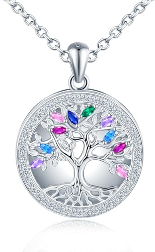 MICSAVI livets träd fotokedja 925 sterlingsilver medaljong för bilder livets träd hänge med färgglada zirkonia smycken för kvinnor flickor