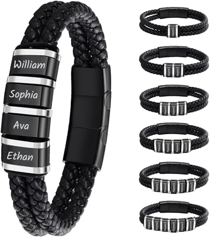 Yecaiyoger Personalisierte Geflochtene Lederarmbänder Maßgeschneidert Graviert mit 1–6 Namen Geschenk für Männer zu Weihnachten, Valentinstag Vatertag Geburtstag Hochzeitstag