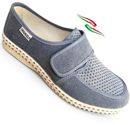 Emanuela scarpe pantofole uomo estive RIMINI in tela a nido d'ape davanti con strappo pianta comoda - Made in Italy (desert avio, 42, Sistema Taglie Calzature EU, Adulto, Uomo, Numero, Media, 42)