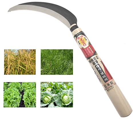 Faucille Faux Manuel Japonaise Acier SK-5 Lame incurvé Dentelé Spécial Récolte Légume Potager Outil Jardin Jardinage Fabriqué au Japon