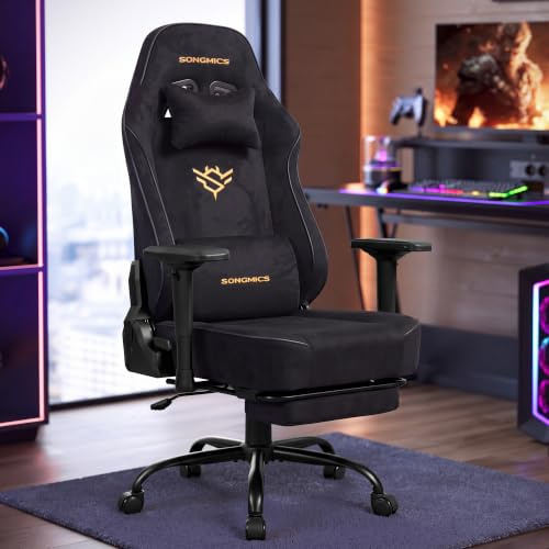 SONGMICS Silla Gaming Ergonómica de Escritorio, Tela de Ante, hasta 200 kg