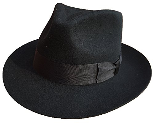 Hanshow Classic Black Men's Wool Felt Godfather Gangster Mobster Gentleman Fedora Hat (XXL= 61cm (7 3/4))