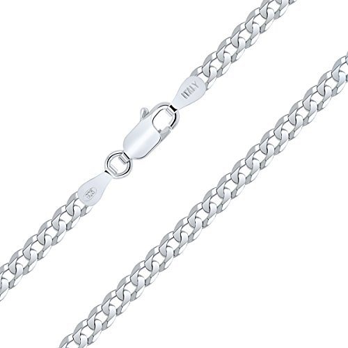 Planetys – platt pansarkedja diamant 925 sterlingsilver rodiumpläterad kedja – halsband – 3,30 mm bredd, olika längder: 40–45–50–55–60 cm, Sterlingsilver, Diamant