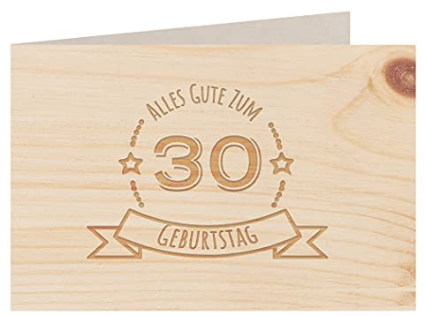 Holzgrußkarte - Geburtstagskarte - 100% handmade in Österreich - Postkarte Glückwunschkarte Geschenkkarte Grußkarte Klappkarte Karte Einladung, Motiv:30 GEBURTSTAG ZIRBE