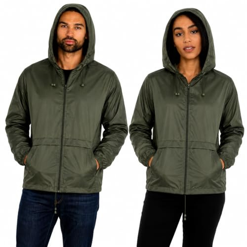 Style It Up Unisex Mens Ladies Water Resistant Plain Raincoat Kagools Jacket Hooded Cagoule (Olive, S)