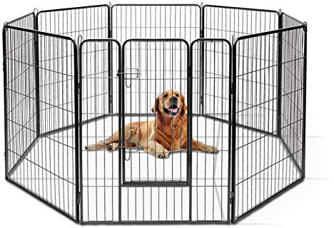 GOPLUS Parc pour Chien en Animaux en Métal, Hauteur 100 CM, Enclos Chien Pliable à 8 Panneaux, Forme Personnalisé, Porte à Double Verrou, Idéal pour Intérieur et Extérieur, pour Chiot, Lapin, Noir