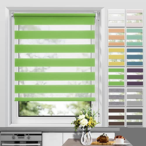 Allesin Doppelrollo Klemmfix ohne Bohren & mit Bohren, Duo Rollos für Fenster und Tür, Klemmrollo Fensterrollo lichtdurchlässig, Sichtschutz und Sonnenschutz, 40x120cm (BxH), Grün