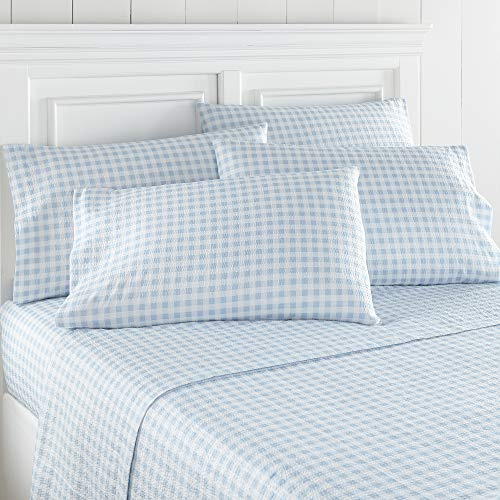 Shavel Home Products Seersucker Sheet Set, Queen, Gingham Blue