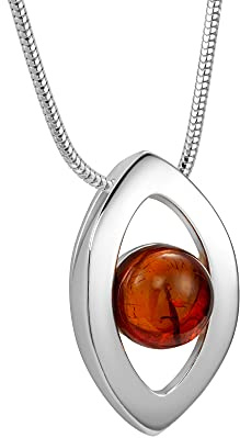 Copal Collier Pour Femme Avec Véritable Ambre Baltique Et Pendentif Argent Sterling