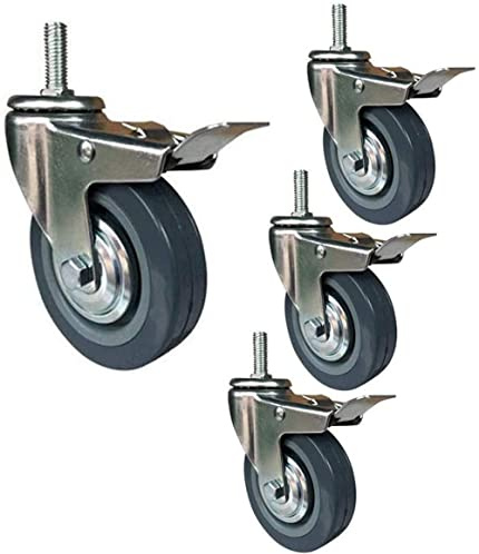 YRHH 4 Lenkrollen Räder 75/100 Mm Schwerlast-Lenkrolle Mit M10/M12-Gewinde-Trolley-Möbelrolle Mit Bremse 270 Kg Tragkraft-100mm(4in)-M10
