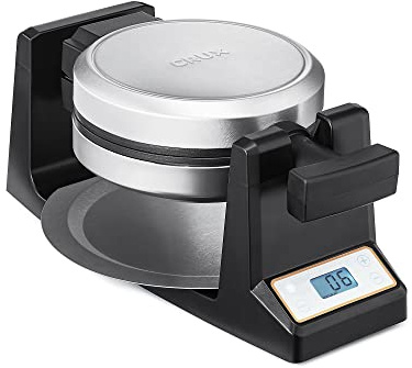 CRUX Rotating Belgian Waffle Maker with Deep Nonstick PFOA Free Plates, Digital Keto Chaffles Iron with LCD Display, Browning Control and Cord Storage, Stainless Steel