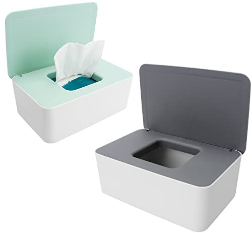 Anruyi 2 Pezzi Scatola per Salviette Umidificate, Set Scatola dei Tovaglioli Plastica Contenitore per Salviette Umidificate Antipolvere Porta Salviette Umide, per Bagno Cucina Ufficio