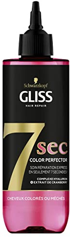 Schwarzkopf - Gliss Express-Reparatur-Pflege 7 Sekunden – Color Perfector – gefärbtes oder gesträhntes Haar – Intensität und Glanz – Hyaluron-Komplex und Cranberry Extrakt – 200 ml