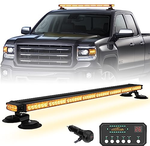 XRIDONSEN 37 104 LED Roof Top Strobe Light Bar Amber Traffic Advisor Lights Double Side Emergency Warning Safety Flashing w/Magnetic Mount for Construction Vehicles Plow/Tow Trucks Pickup Wrecker
