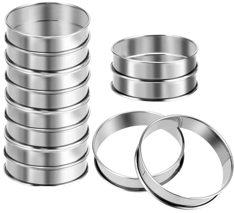DAKFOOK 12 Pcs 10cm Stainless Steel English Muffin Rings Non Stick, Double Rolled Ring for Mousse, Cookies, Eggs