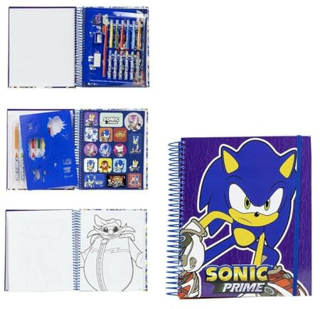 Album da Colorare per Bambini di Sonic - con Stencil per Disegnare, Adesivi, Matite e Pennarelli Colorati - Set Cancelleria per Scuola - Prodotto Originale Elaborato in Spagna