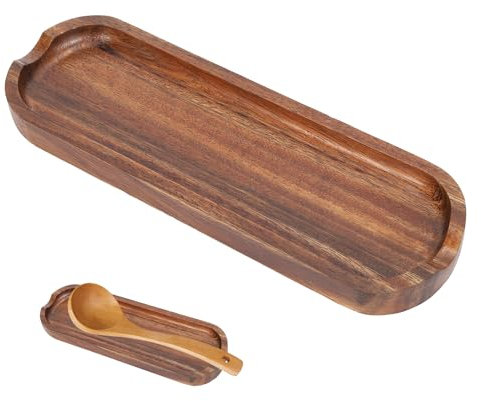 Holz Kochlöffelablage 26 x 8,5 x 2 cm Langer Glatter Hölzerner Löffelhalter Retro Küchen Löffelablagen Kochlöffel Halter Küchenzubehör für Schöpflöffel, Spatel, Löffel, Zange