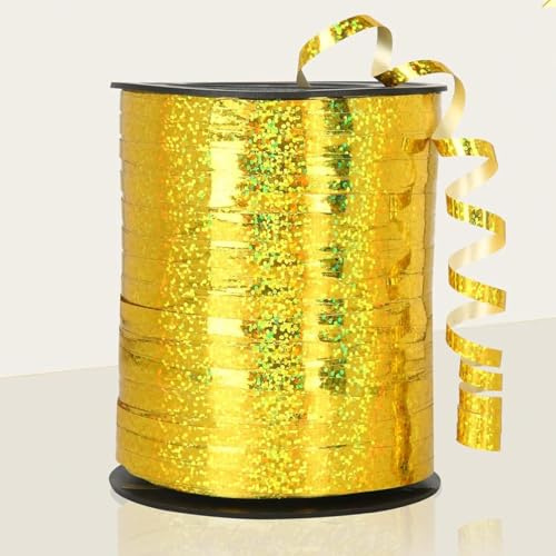 Geschenkband Gold Glänzendes (457m x 5mm) Ringelband für Partydeko und Geschenke Dekoband