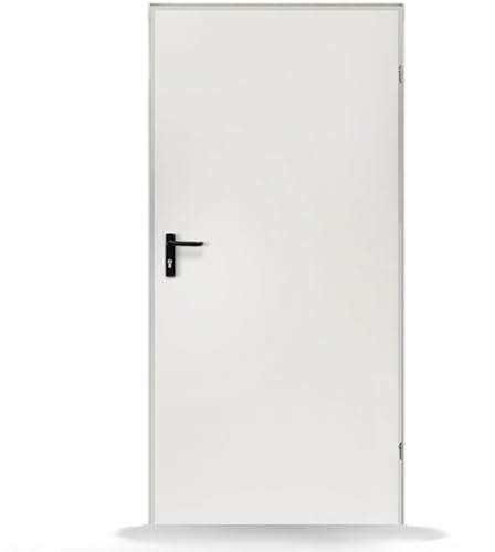 FENSTERVERSAND - Nebeneingangstür nach außen öffnend Stahl, Eingangstür, Nebeneingangstür weiß, Kellertür, Haustüren Eingangstüren, BxH: 895x2010 mm DIN rechts, Türklinke innen, außen