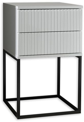 MARLE Nachttisch in Weiß, Nachtschrank mit Schubladen und Metallgestell | 40 x 65 x 38,5 cm (B/H/T), schwarzes Metallgestell, Schubladenfronten mit Muster, Stauraum für das Schlafzimmer