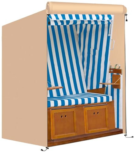 FINEW Funda para sillón de playa, resistente al invierno, de tejido Oxford 600D, 135 x 105 x 175/140 cm, impermeable, con cremallera, resistente a los rayos UV, resistente al viento (beige)