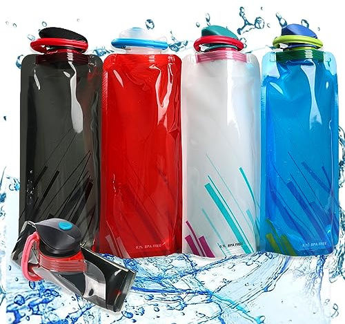 YZDZSW Collapsible Water Bottle, 4 PCS Foldable Sports Bottle, 700ml Foldable Water Bottle Reusable BPA Free Collapsible Water Bottle for Outdoor Sports Travel Biking Hiking
