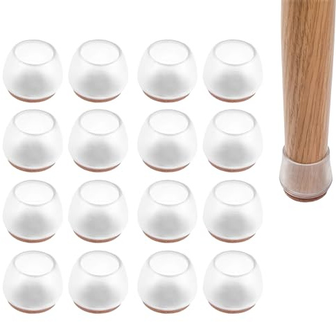 DHWEKU Protection Pied de Chaise, 16 pièces Petits protecteurs de Sol en Silicone Transparent avec Feutre enveloppé, Couvre-Jambes de Chaise Capuchons de Jambe de Chaise en Silicone, diamètre 15-20mm