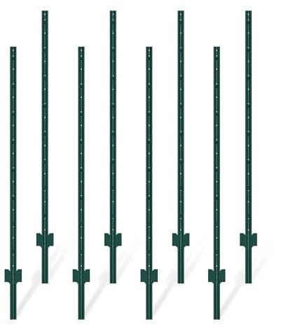 FOREHOGAR Lot de 8 poteaux de clôture en métal vert de 148,6 cm (environ 1,5 m) - Poteau en T pour clôture métallique - Pas de creusement - En acier - Pour pelouse, jardin, clôture en maille