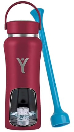 DYLN Hydrogen Water Bottle 25 oz Crimson Red Stainless Steel Alkaline Water | Creates hydrogen-rich water, Up to pH 9, Vacuum insulated, Keeps water cold 24 hours, 25 oz