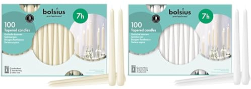 Bolsius 103400335505 Lot de 100 bougies effilées Ivoire 25,4 cm Crème & 103400335502 Lot de 100 bougies coniques 25,4 cm Blanc